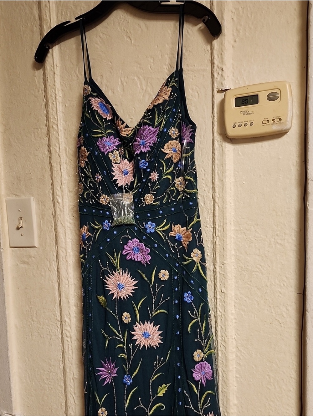 Jump Navy Beaded Floral Spaghetti-Strap Prom Dress